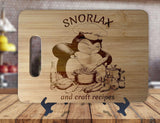 Snorlax and Craft Recipes - Kitchen Housewarming Wedding Gamer Gift - Custom Engraved Bamboo Display Cutting Board - OwlTopThat