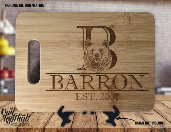 Bear Monogram Name Personalized Custom Engraved Anniversary Kitchen Decor Housewarming Wedding Gift Sign Display Cutting Board - OwlTopThat