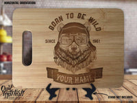 Biker Bear Born to be Wild Personalized Name and Date Custom Engraved Kitchen Decor Housewarming Display Sign Bamboo Cutting Board Gift - OwlTopThat