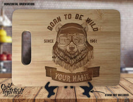 Biker Bear Born to be Wild Personalized Name and Date Custom Engraved Kitchen Decor Housewarming Display Sign Bamboo Cutting Board Gift - OwlTopThat
