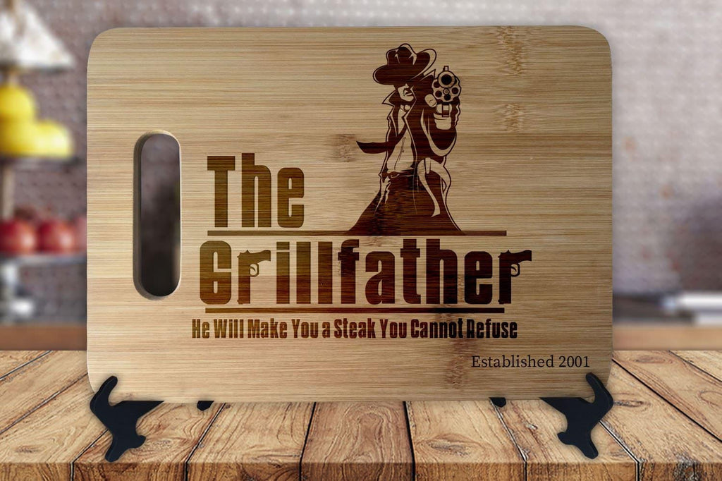 Mobster The Grillfather Wise Guy Housewarming Anniversary Wedding Christmas Gift Personalized Cutting Board Engagement Bamboo - OwlTopThat