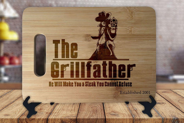 Mobster The Grillfather Wise Guy Housewarming Anniversary Wedding Christmas Gift Personalized Cutting Board Engagement Bamboo - OwlTopThat
