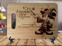 Wizarding Magical Mickey  - Personalized Name & Date - Kitchen Housewarming Wedding Gift Sign - Custom Engraved Bamboo Display Cutting Board - OwlTopThat
