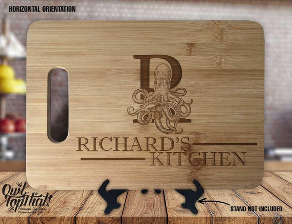 Octopus Personalized Name Custom Engraved Anniversary Kitchen Decor Housewarming Wedding Gift Sign Display Cutting Board - OwlTopThat