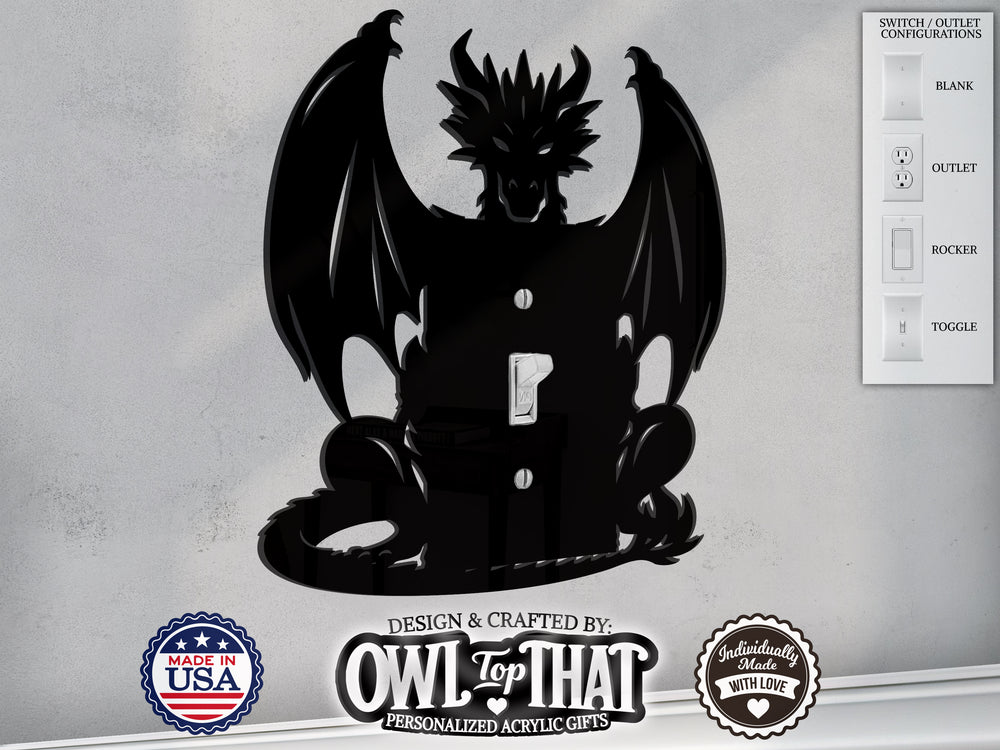 Dragon Wall Switch Cover Plate for Standard Size Toggle, Rocker, Duplex Double Outlet, and Blank Wall Plates - OwlTopThat