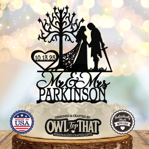 Elf Princess and King - Personalized Date - Fantasy Themed - Custom Wedding Cake Topper - OwlTopThat
