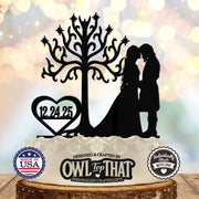 Arwen and Aragorn Heart - Tree of Gondor LOTR - Personalized Date - Fantasy Themed - Custom Wedding Cake Topper - OwlTopThat