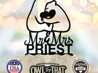 Polar Bears Winter Wildlife Custom Wedding Cake Topper - Bears Outline Holding Heart - Personalized Name - Animal Themed - OwlTopThat