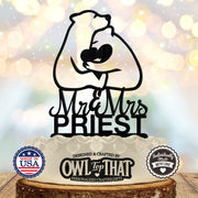 Polar Bears Winter Wildlife Custom Wedding Cake Topper - Bears Outline Holding Heart - Personalized Name - Animal Themed - OwlTopThat