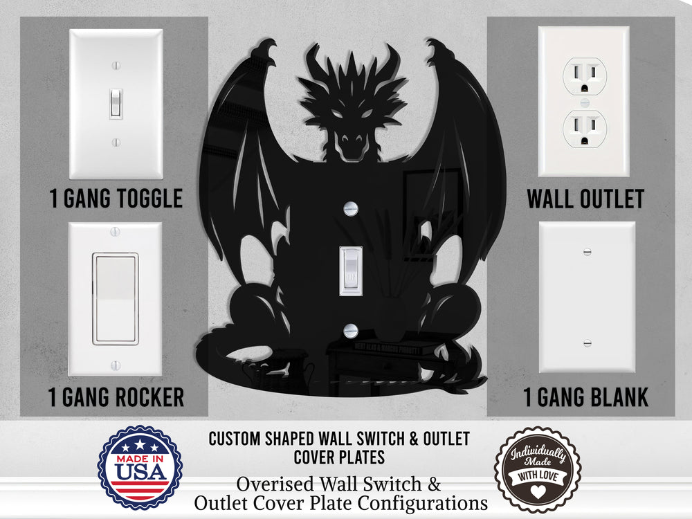 Dragon Wall Switch Cover Plate for Standard Size Toggle, Rocker, Duplex Double Outlet, and Blank Wall Plates - OwlTopThat
