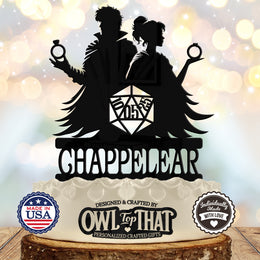 Dungeons & Dragons Couple D20 Dice Custom Wedding Cake Topper - DnD Couple with Dice - Personalized Name & Date - Gamer Themed - OwlTopThat