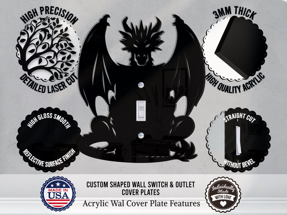 Dragon Wall Switch Cover Plate for Standard Size Toggle, Rocker, Duplex Double Outlet, and Blank Wall Plates - OwlTopThat