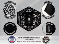 Dungeons and Dragons D20 Dice Light Switch Plate Cover - Custom Acrylic Wall Decor - Toggle Rocker Outlet - OwlTopThat