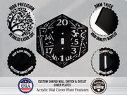 Dungeons and Dragons D20 Dice Light Switch Plate Cover - Custom Acrylic Wall Decor - Toggle Rocker Outlet - OwlTopThat