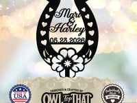 Horseshoe Wedding Cake Topper with flowers wedding cake topper - OwlTopThat