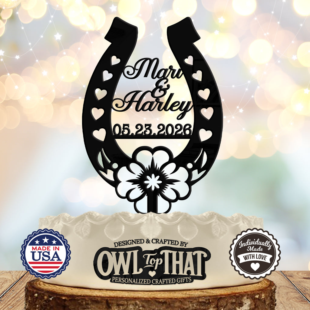Horseshoe Wedding Cake Topper with flowers wedding cake topper - OwlTopThat