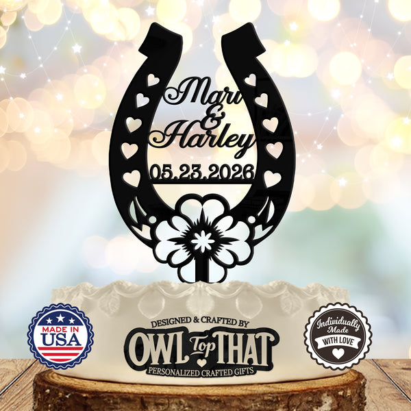 Horseshoe Wedding Cake Topper with flowers wedding cake topper - OwlTopThat
