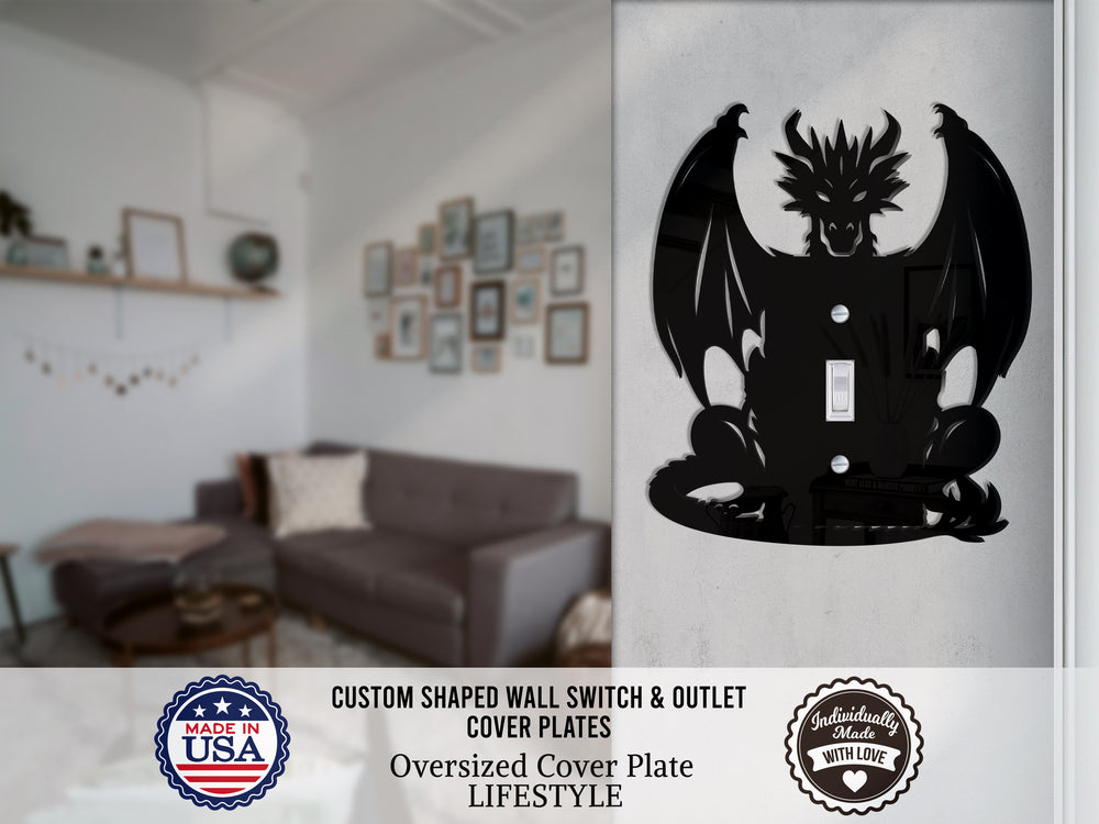 Dragon Wall Switch Cover Plate for Standard Size Toggle, Rocker, Duplex Double Outlet, and Blank Wall Plates - OwlTopThat