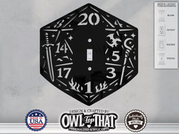 Dungeons and Dragons D20 Dice Light Switch Plate Cover - Custom Acrylic Wall Decor - Toggle Rocker Outlet - OwlTopThat