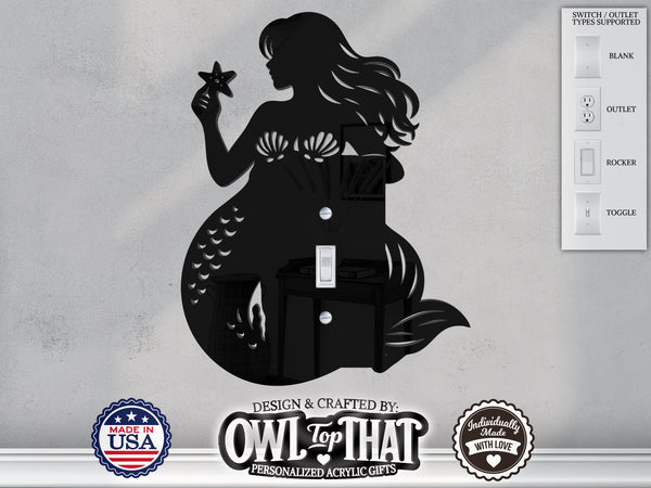 Mermaid Light Switch Plate Cover - Custom Acrylic Wall Decor - Toggle Rocker Outlet - OwlTopThat