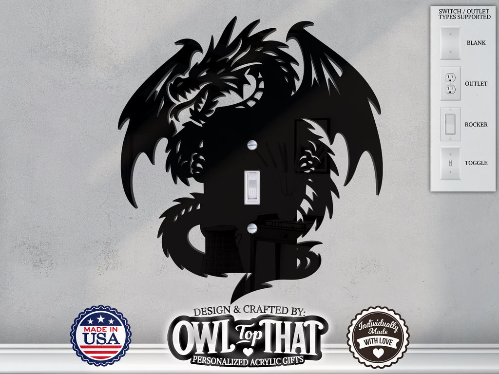 Dragon Light Switch Plate Cover - Custom Acrylic Wall Decor - Toggle Rocker Outlet - OwlTopThat