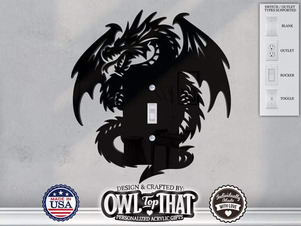 Dragon Light Switch Plate Cover - Custom Acrylic Wall Decor - Toggle Rocker Outlet - OwlTopThat