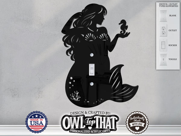 Mermaid Light Switch Plate Cover - Custom Acrylic Wall Decor - Toggle Rocker Outlet - OwlTopThat