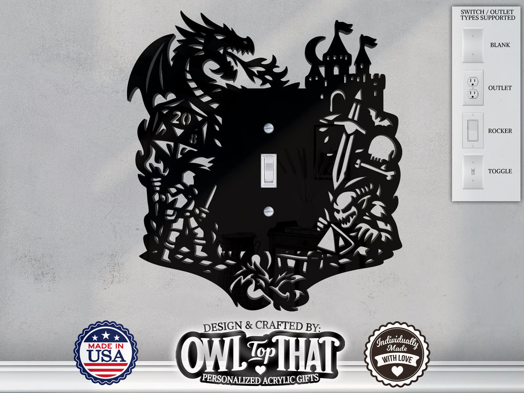Dungeons and Dragons Scene Light Switch Plate Cover - Custom Acrylic Wall Decor - Toggle Rocker Outlet - OwlTopThat