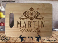Monogram Floral Elegant Last Name Date Personalized Custom Engraved Anniversary Decor Housewarming Wedding Gift Display Cutting Board - OwlTopThat