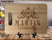 Monogram Floral Elegant Last Name Date Personalized Custom Engraved Anniversary Decor Housewarming Wedding Gift Display Cutting Board - OwlTopThat