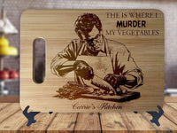 Serial Killer Funny - Personalized Name - Kitchen Housewarming Wedding Gift Sign - Custom Engraved Bamboo Display Cutting Board - OwlTopThat