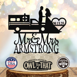 Ambulance Personalized with Name & Date Wedding Cake Topper