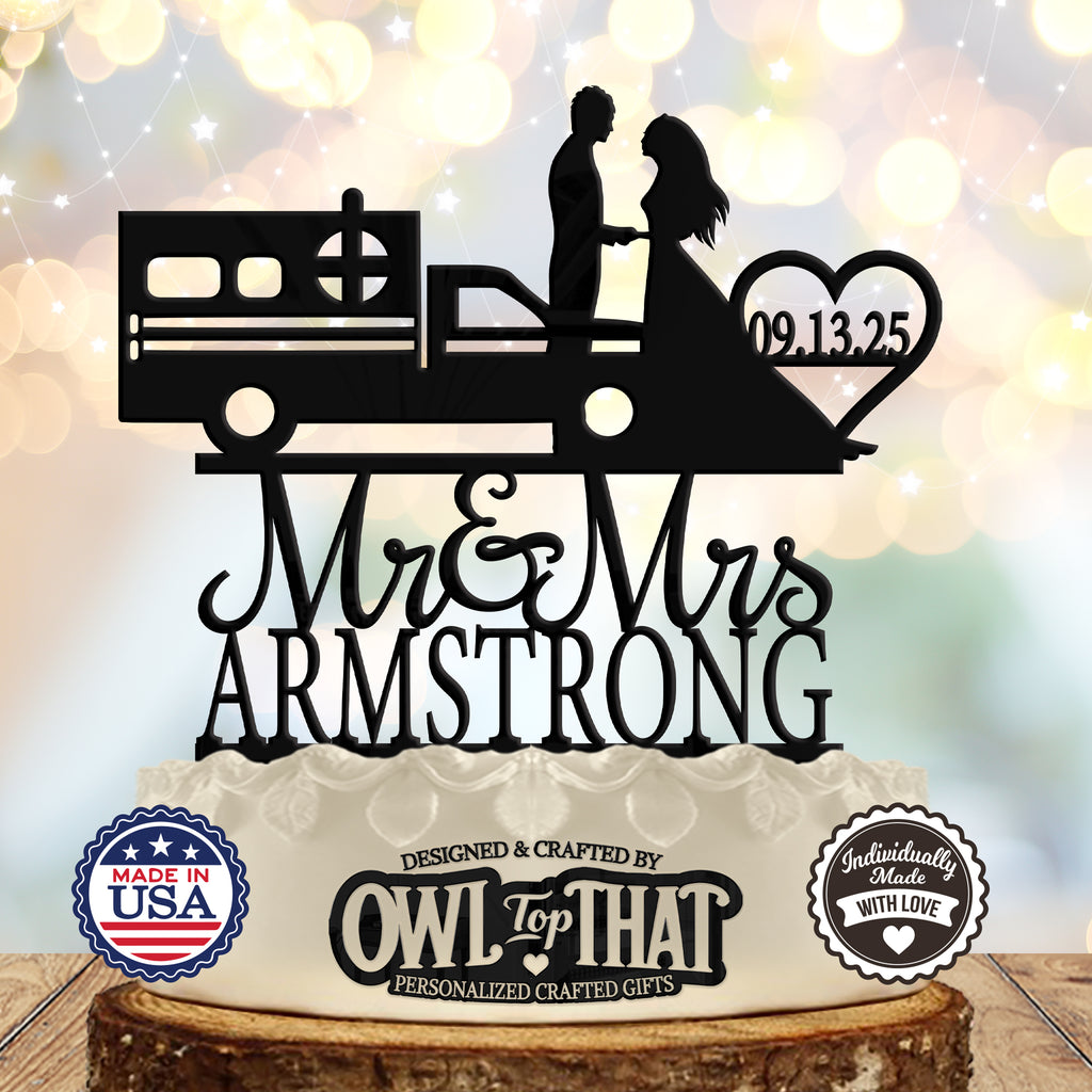 Ambulance Personalized with Name & Date Wedding Cake Topper