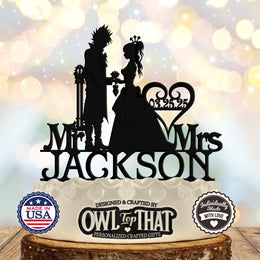Anime Couple Custom Wedding Cake Topper - Anime Gamer Couple - Personalized Mr & Mrs Name & Date - Gamer Themed - OwlTopThat