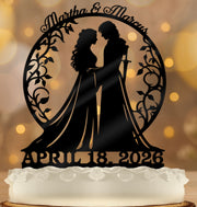 Arwen and Aragorn - Renaissance - Personalized Date - Fantasy Themed - Custom Wedding Cake Topper - OwlTopThat