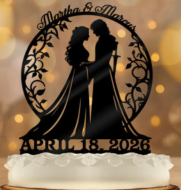 Arwen and Aragorn - Renaissance - Personalized Date - Fantasy Themed - Custom Wedding Cake Topper