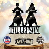 Motorcycle Wedding Cake Topper - Personalized Name - Custom Biker Couple Decor