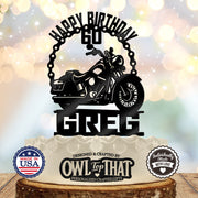 Motorcycle Birthday Cake Topper - Personalized Name and Custom Age - Biker Birthday Gift