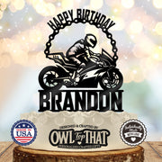 Sportbike Birthday Cake Topper - Personalized Name - Racing Biker Birthday Gift