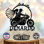 Motorcycle Wedding Cake Topper - Personalized Last Name - Custom Biker Wedding Decor
