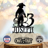 Cowboy Kid Custom Birthday Cake Topper - Personalized Name and Age - Western Party Themed