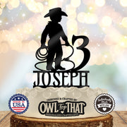 Cowboy Kid Custom Birthday Cake Topper - Personalized Name and Age - Western Party Themed