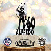 Cowboy Man Custom Birthday Cake Topper - Personalized Name & Age - Western Party Themed
