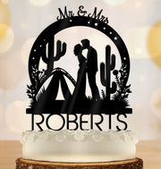 Camping Wedding Cake Topper Outdoors Bride and Groom - OwlTopThat