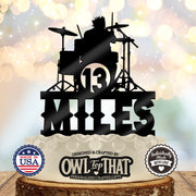 Drummer Party – Personalized Name & Age Birthday Cake Topper - OwlTopThat