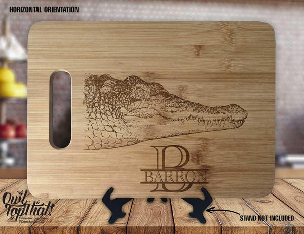 Alligator Monogram Personalized Custom Engraved Anniversary Kitchen Decor Housewarming Wedding Gift Sign Display Cutting Board - OwlTopThat