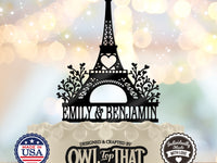 Eiffel Tower Paris Romance – Personalized Names Wedding Cake Topper - OwlTopThat