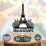 Eiffel Tower Paris Romance – Personalized Names Wedding Cake Topper - OwlTopThat