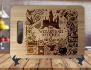 Wizarding Kitchen  - Personalized Name - Kitchen Housewarming Wedding Gift Sign - Custom Engraved Bamboo Display Cutting Board - OwlTopThat