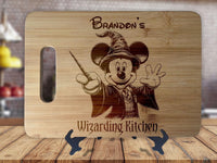 Mickey Magical Wizard  - Personalized Name - Kitchen Housewarming Wedding Gift Sign - Custom Engraved Bamboo Display Cutting Board - OwlTopThat